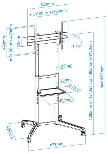 TooQ RAMSAS Soporte de Suelo con Ruedas para Pantallas 37''- 70'', Negro