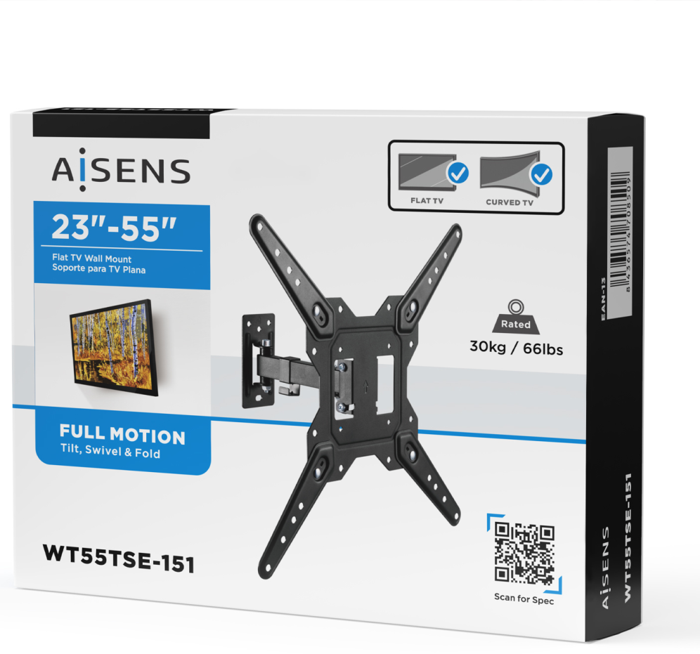 AISENS Soporte Eco Giratorio, Inclinable Para Monitor/TV 30kg (2 Pivotes) De 23-55, Negro
