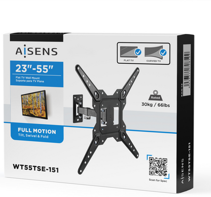 AISENS Soporte Eco Giratorio, Inclinable Para Monitor/TV 30kg (2 Pivotes) De 23-55, Negro