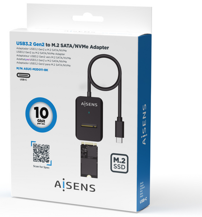 AISENS USB-C Dock M.2 (NGFF) ASUC-M2D011-BK SATA/NVMe A USB3.1 Gen2, Negra