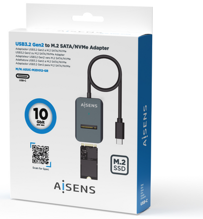 AISENS USB-C Dock M.2 (NGFF) ASUC-M2D012-GR SATA/NVMe A USB3.1 Gen2, Gris