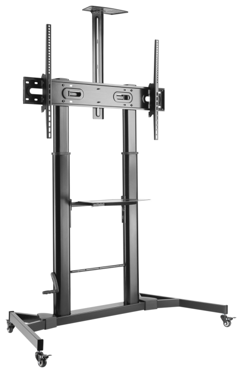 AISENS Soporte de Suelo ECO con Ruedas y Manivela, Bandeja para DVD y Soporte de Camara para Monitor/TV 100Kg de 60-100, Negro