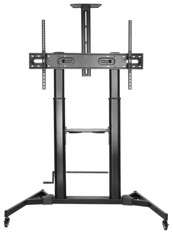 AISENS Soporte de Suelo ECO con Ruedas y Manivela, Bandeja para DVD y Soporte de Camara para Monitor/TV 100Kg de 60-100, Negro