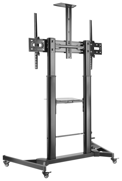 AISENS Soporte de Suelo ECO con Ruedas y Manivela, Bandeja para DVD y Soporte de Camara para Monitor/TV 100Kg de 60-100, Negro