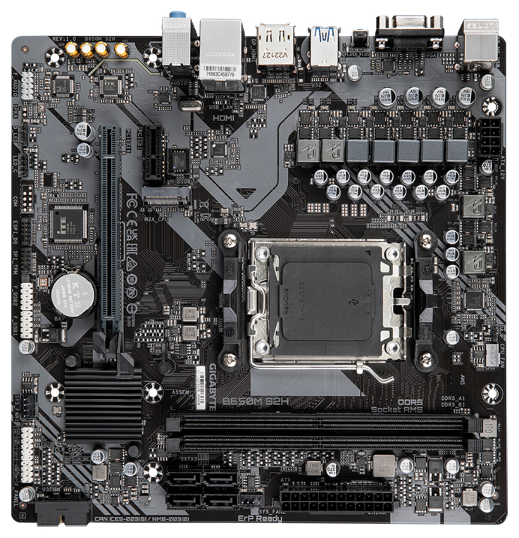 GIGABYTE B650M S2H Placa base - AMD Ryzen serie 9000, VRM de 5+2+2 fases, hasta 6400 MHz DDR5 (OC), 1xPCIe 4.0 M.2, LAN GbE, USB 3.2 Gen 1