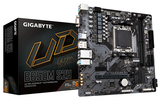 GIGABYTE B650M S2H Placa base - AMD Ryzen serie 9000, VRM de 5+2+2 fases, hasta 6400 MHz DDR5 (OC), 1xPCIe 4.0 M.2, LAN GbE, USB 3.2 Gen 1