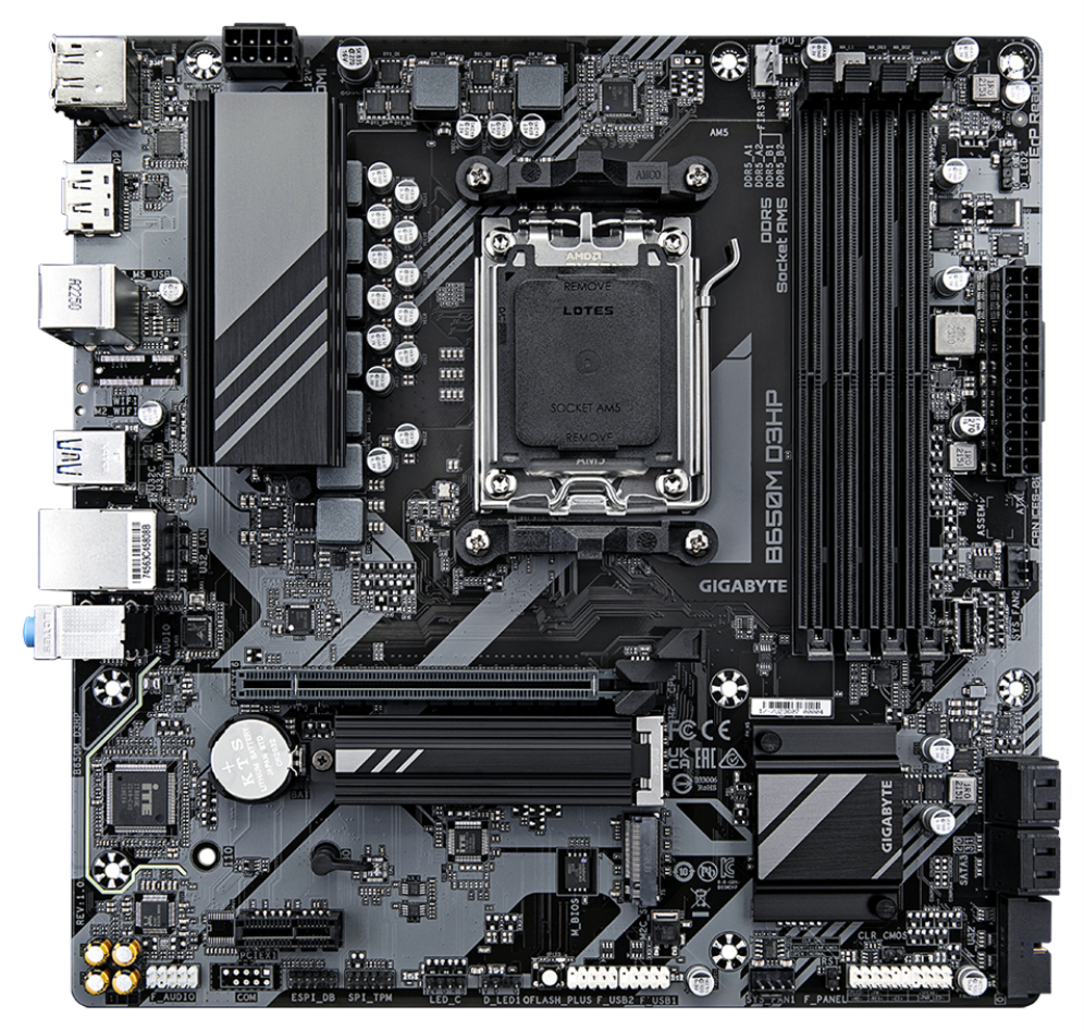 GIGABYTE B650M D3HP Placa base - AMD Ryzen serie 9000, VRM de 5+2+2 fases, hasta 7600 MHz DDR5 (OC), 2xPCIe 4.0 M.2, LAN 2,5 GbE, USB 3.2 Gen 1