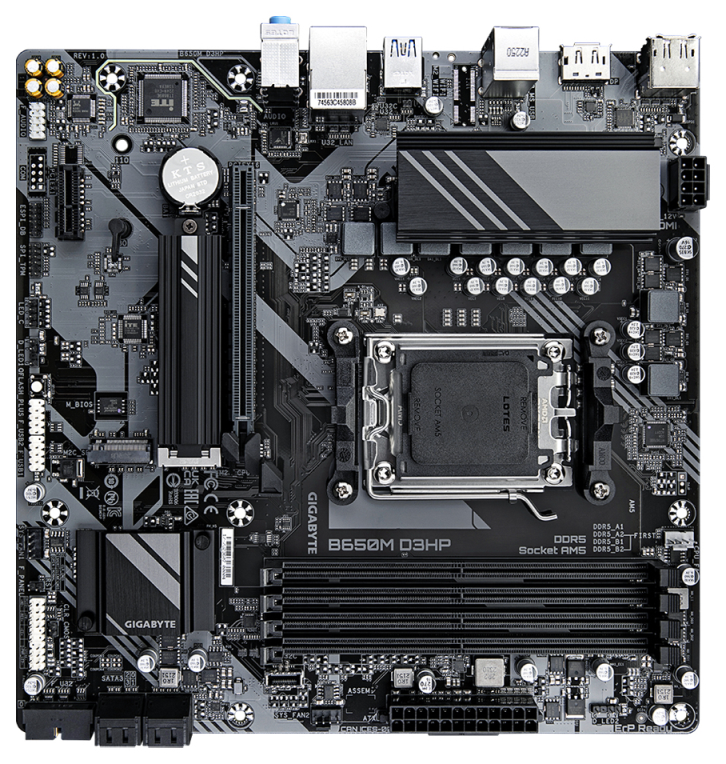 GIGABYTE B650M D3HP Placa base - AMD Ryzen serie 9000, VRM de 5+2+2 fases, hasta 7600 MHz DDR5 (OC), 2xPCIe 4.0 M.2, LAN 2,5 GbE, USB 3.2 Gen 1