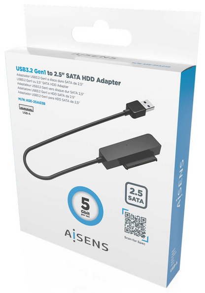 AISENS Adaptador SATA a USB-A USB3.0/USB3.1 Gen1 para Discos Duros 2.5?, Negro