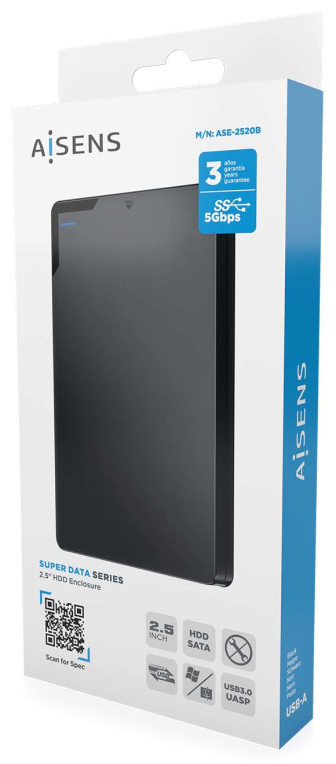 AISENS Caja Externa 2,5? 9.5mm SATA a USB 3.0/USB3.1 Gen1, Negra
