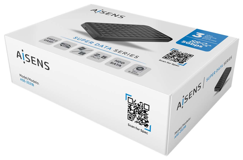 AISENS Caja Externa 2,5? 9.5mm SATA a USB3.0/USB3.1 Gen1, Negra