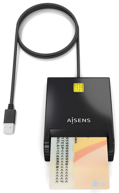 AISENS Lector de Tarjeta Inteligente DNI, Negro