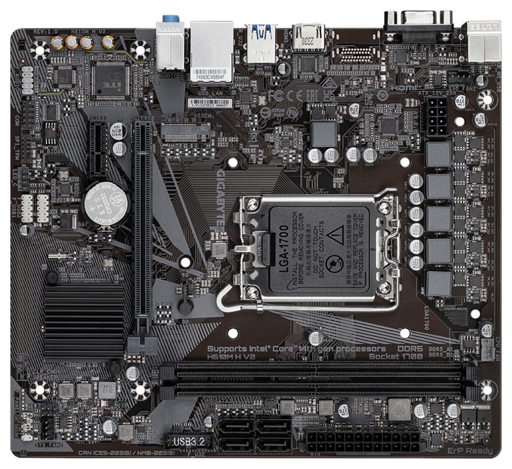 GIGABYTE H610M H V2 Placa base - Compatible con procesadores Intel Core 14th CPUs, 4+1+1 Hybrid Digital VRM, up to 5600MHz DDR5, 1xPCIe 3.0 M.2, GbE LAN, USB 3.2 Gen 1