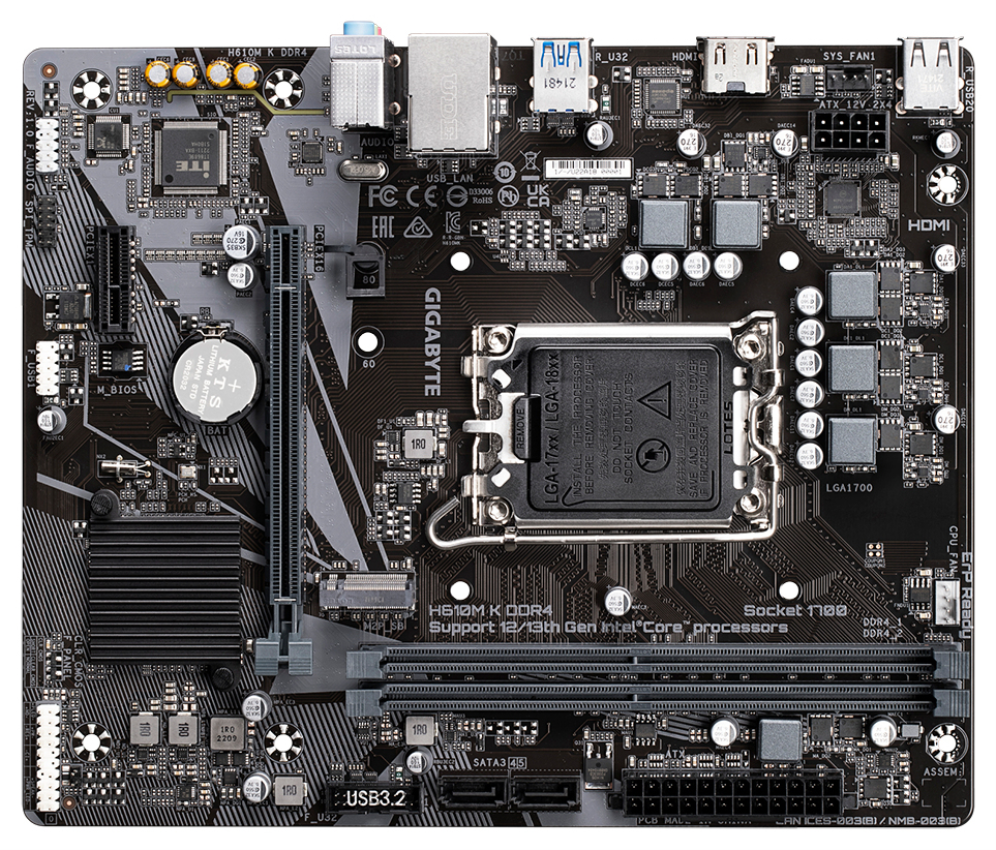 GIGABYTE H610M K DDR4 Placa base - Compatible con procesadores Intel Core 14th Gen CPUs, 3+1+1 Phases Hybrid Power Design, up to 3200MHz DDR4, 1xPCIe 3.0 M.2, GbE LAN, USB 3.2 Gen 1