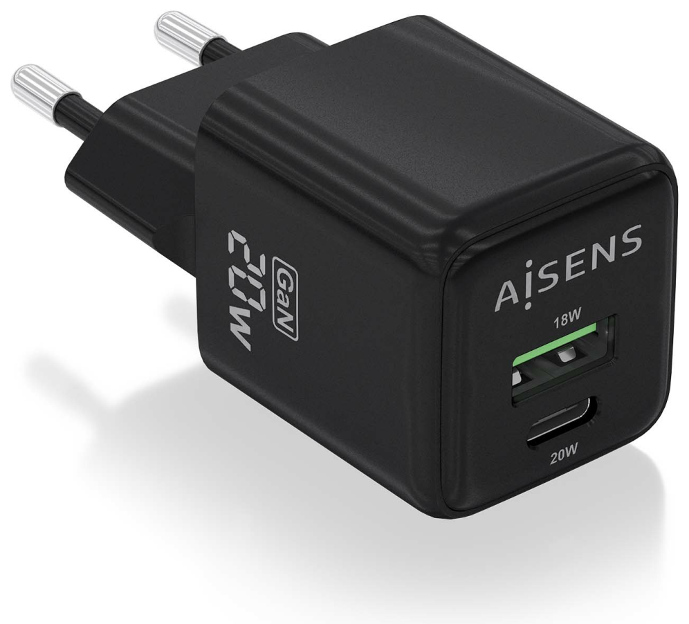 AISENS ASCH-20W2P011-BK cargador de dispositivo movil Universal Corriente alterna Carga rapida Interior