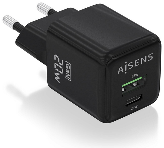 AISENS ASCH-20W2P011-BK cargador de dispositivo movil Universal Corriente alterna Carga rapida Interior