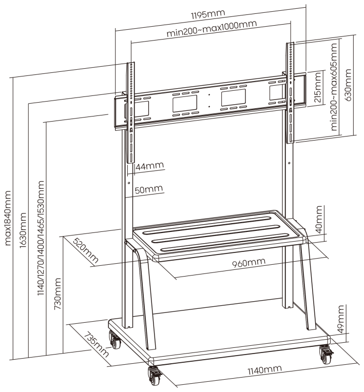 Ewent EW1541 soporte para pantalla de senalizacion 3,05 m (120'') Negro