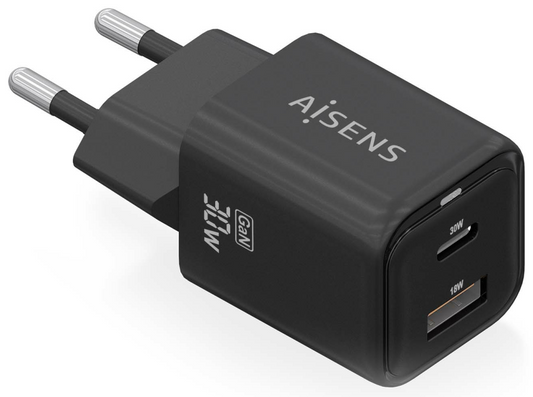 AISENS ASCH-30W2P021-BK cargador de dispositivo movil Universal Corriente alterna Carga rapida Interior
