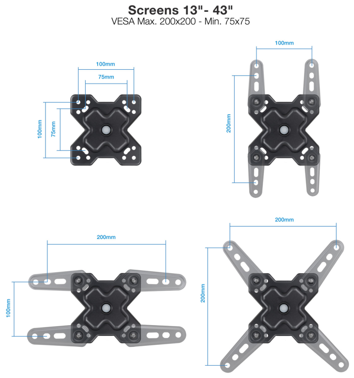 TooQ Soporte de Pared para Pantallas 13''-43'', Negro