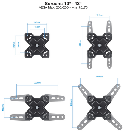 TooQ Soporte de Pared para Pantallas 13''-43'', Negro