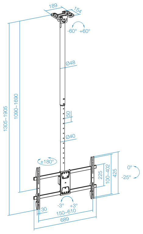 TooQ Soporte de Techo para Pantallas 43''-86'', Negro