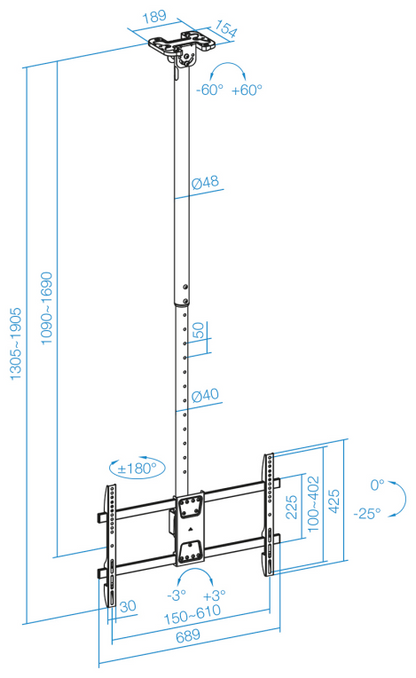 TooQ Soporte de Techo para Pantallas 43''-86'', Negro