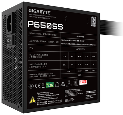 GIGABYTE P650SS unidad de fuente de alimentacion 650 W 20+4 pin ATX ATX Negro