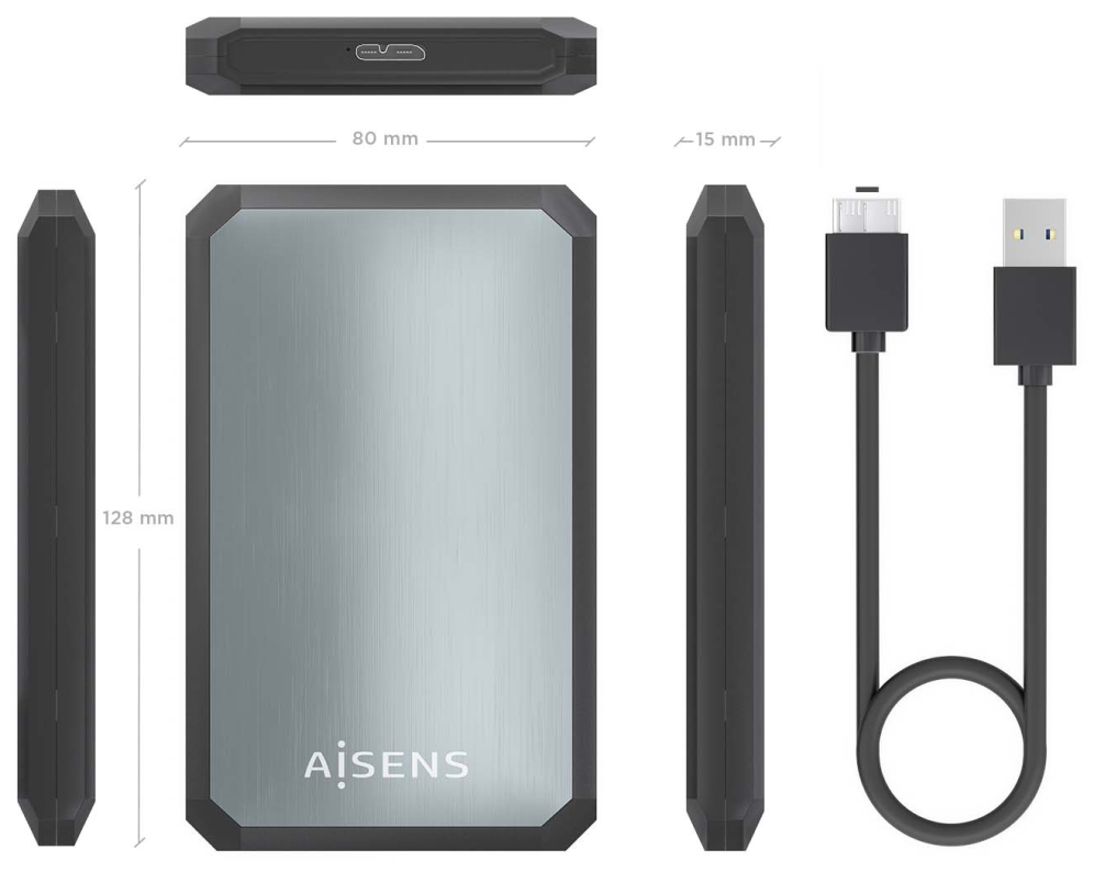 AISENS ASE-2529B caja para disco duro externo Carcasa de disco duro/SSD Negro, Gris 2.5''
