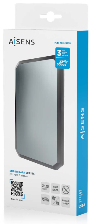 AISENS ASE-2529B caja para disco duro externo Carcasa de disco duro/SSD Negro, Gris 2.5''