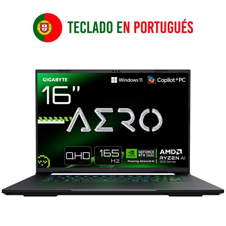 GIGABYTE AERO X16 1VH93PTC94AH ordenador portatil AMD Ryzen AI 7 350 Portatil 40,6 cm (16'') WQXGA 16 GB DDR5-SDRAM 1 TB SSD NVIDIA GeForce RTX 5060 Wi-Fi 6E (802.11ax) Windows 11 Home Portugues Gris