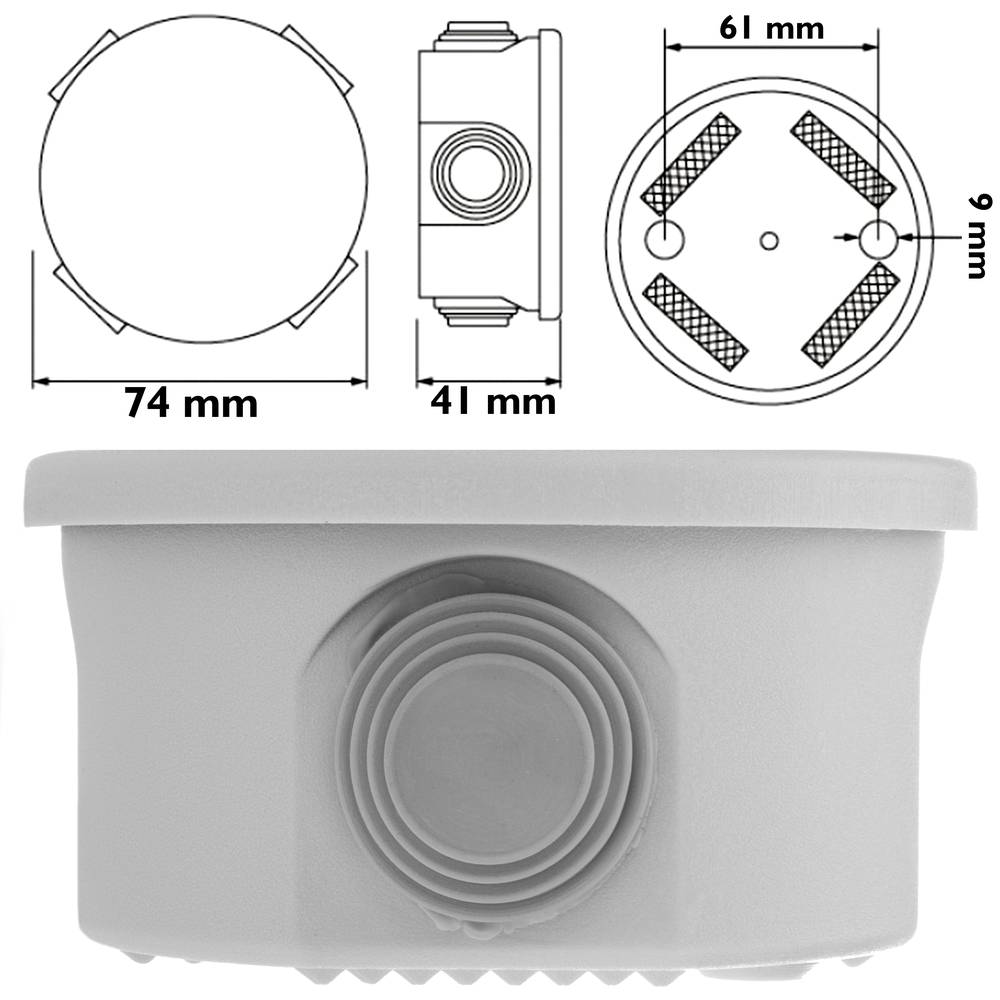Caja de superficie redonda IP44 libre de halógenos LSZH 70x40mm