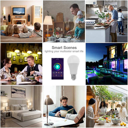 Bombilla LED inteligente multicolor inalámbrica ajustable E27 9W compatible con Google Home, Alexa y IFTTT