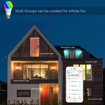 Bombilla LED inteligente multicolor inalámbrica ajustable E27 9W compatible con Google Home, Alexa y IFTTT