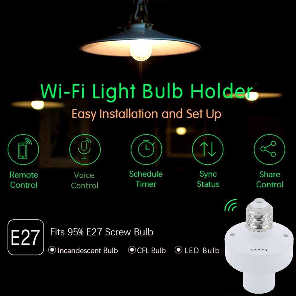 Portalámparas Inteligente WiFi E27 compatible con Google Home, Alexa y IFTTT