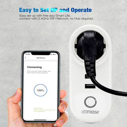 Enchufe inteligente 16A 3680W WiFi Blanco con dos puertos USB compatible con Google Home, Alexa y IFTTT
