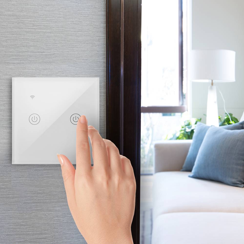Interruptor inteligente táctil doble en color blanco compatible con Google Home, Alexa y IFTTT