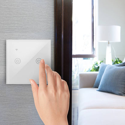 Interruptor inteligente táctil doble en color blanco compatible con Google Home, Alexa y IFTTT