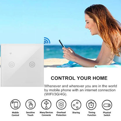 Interruptor inteligente táctil doble en color blanco compatible con Google Home, Alexa y IFTTT