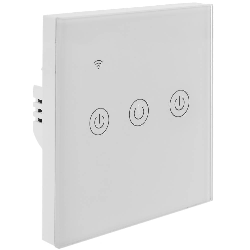 Interruptor inteligente táctil triple en color blanco compatible con Google Home, Alexa y IFTTT