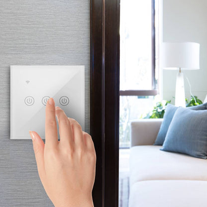 Interruptor inteligente táctil triple en color blanco compatible con Google Home, Alexa y IFTTT