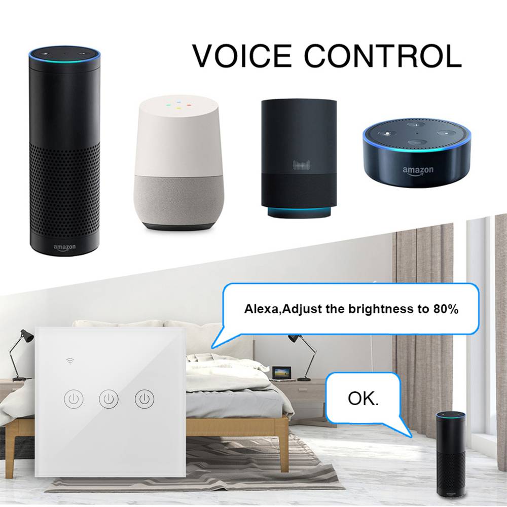 Interruptor inteligente táctil triple en color blanco compatible con Google Home, Alexa y IFTTT