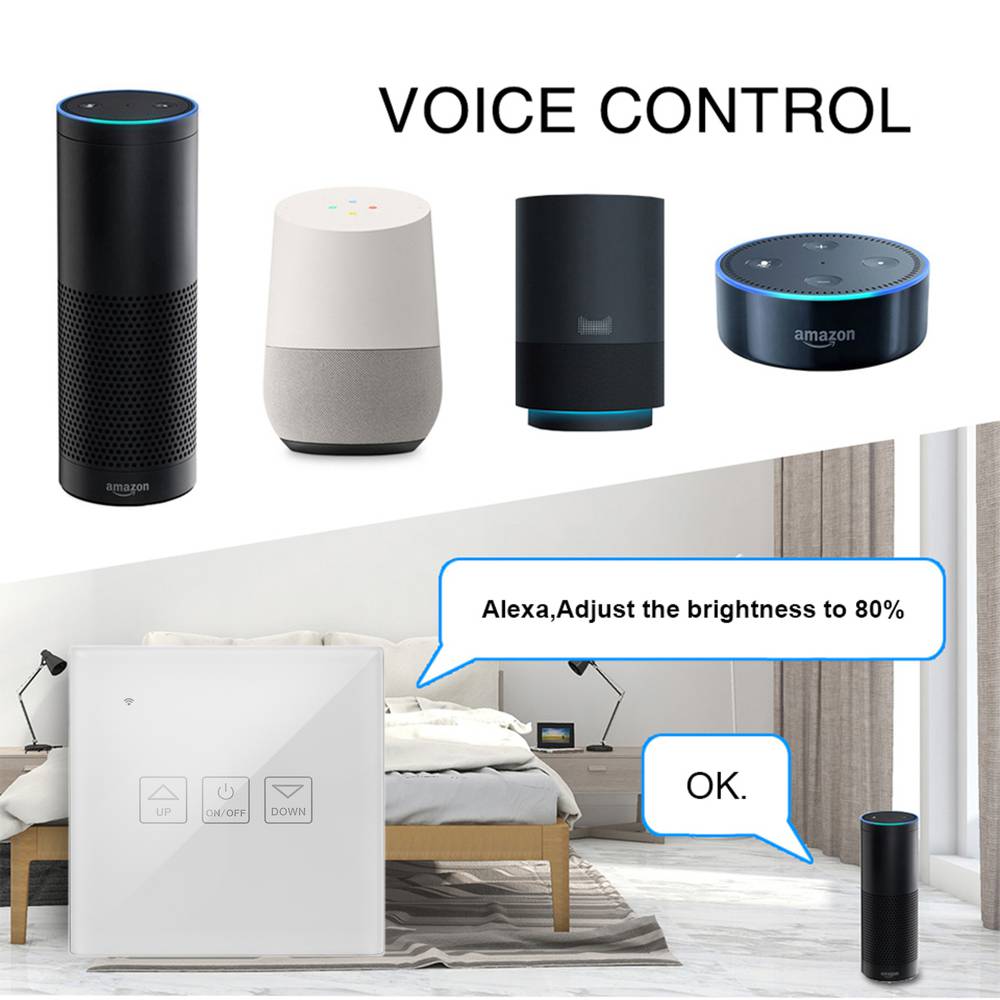 Interruptor inteligente táctil regulable en color blanco compatible con Google Home, Alexa y IFTTT