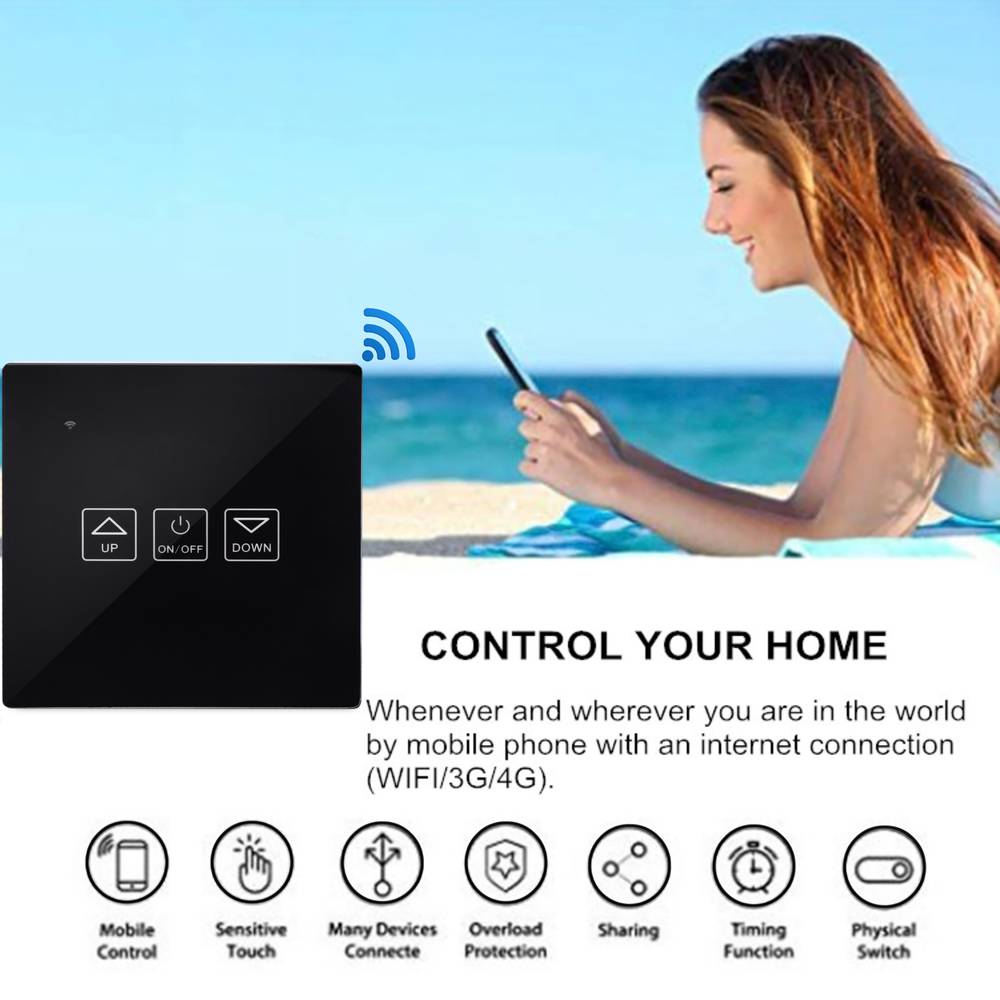 Interruptor inteligente táctil regulable en color negro compatible con Google Home, Alexa y IFTTT