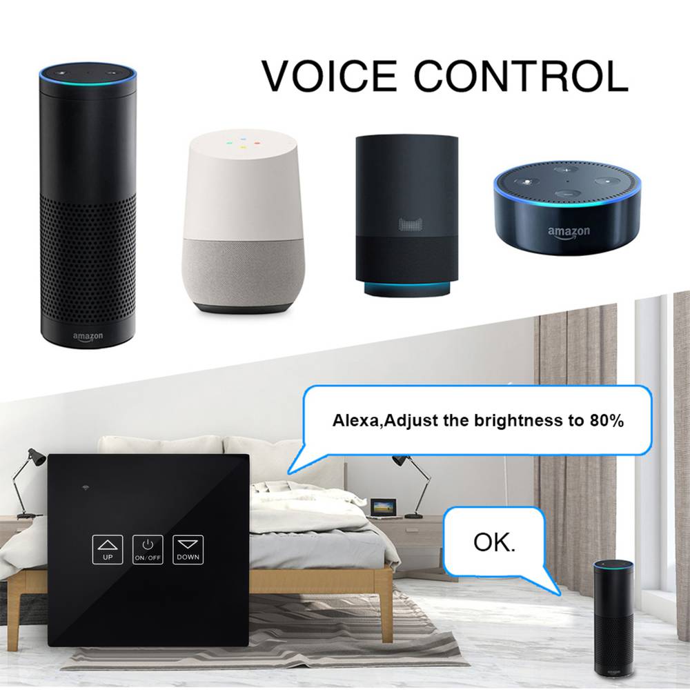 Interruptor inteligente táctil regulable en color negro compatible con Google Home, Alexa y IFTTT