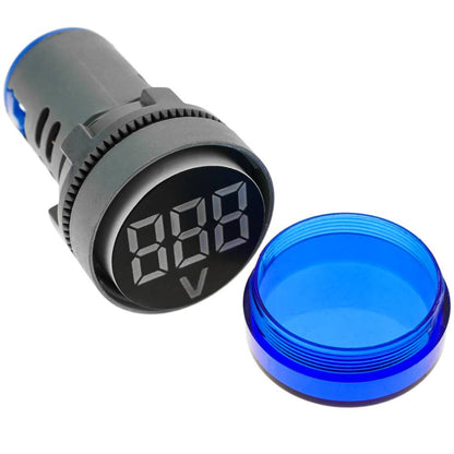 Visor LCD de 3 dígitos azul y con voltímetro 50-500 VAC redondo 22mm