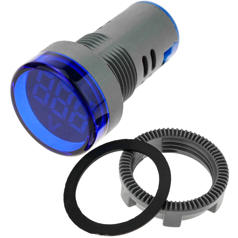 Visor LCD de 3 dígitos azul y con voltímetro 50-500 VAC redondo 22mm