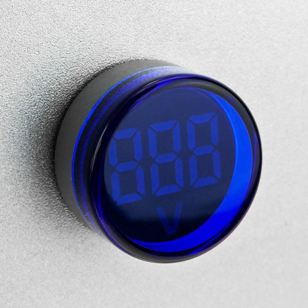 Visor LCD de 3 dígitos azul y con voltímetro 50-500 VAC redondo 22mm