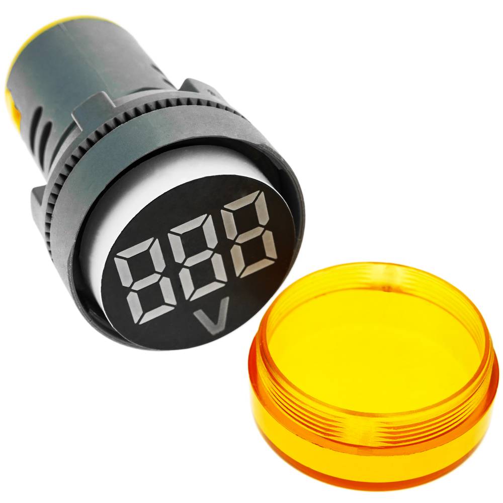 Visor LCD de 3 dígitos amarillo y con voltímetro 50-500 VAC redondo 22mm