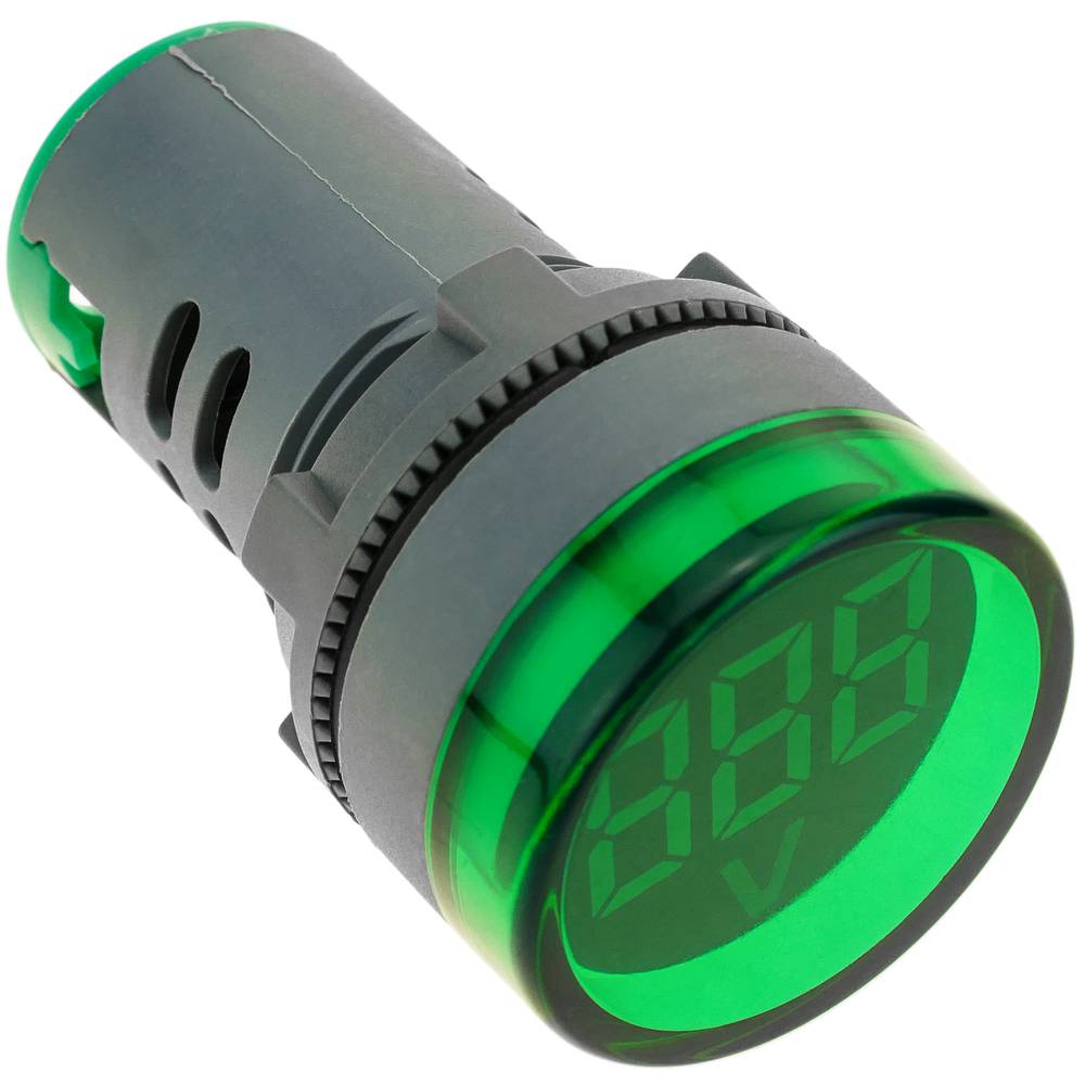 Visor LCD de 3 dígitos verde y con voltímetro 50-500 VAC redondo 22mm