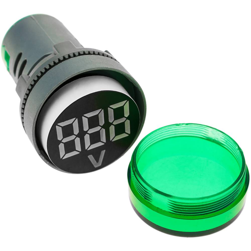 Visor LCD de 3 dígitos verde y con voltímetro 50-500 VAC redondo 22mm